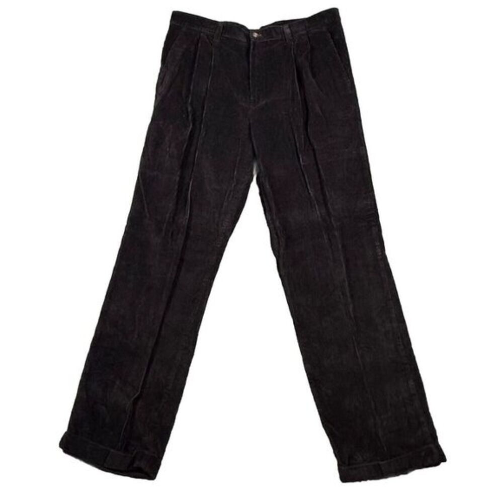 Bill Blass Corduroy Pants Mens 38x32 Relaxed black Pleated Cuffed‎ Black Label